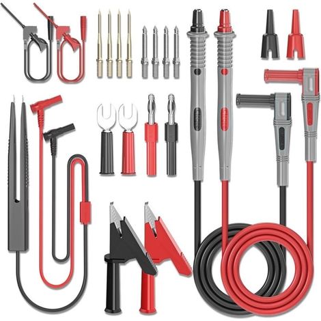 Kit de fils de test multimètre 21 pièces, ensemble de sondes de test électriques numériques avec pinces crocodile, pinces à crochet de test SMD IC, pince de test, sondes tranchantes de précision rempl (1/4)