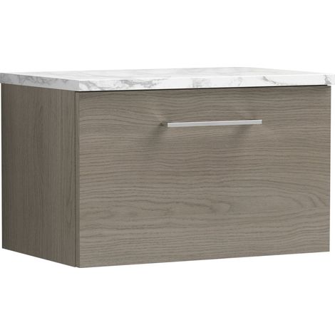 Nuie Arno Wall Hung 1-Drawer Vanity Unit with Carrera Marble Worktop 600mm Wide - Solace oak (1/4)