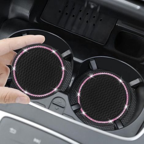 Set di 4 sottobicchieri per auto, sottobicchieri universali glitterati, sottobicchieri carini con strass, adatti per portabicchieri, accessori per interni, sottobicchieri antiscivolo in silicone da 7 (1/5)