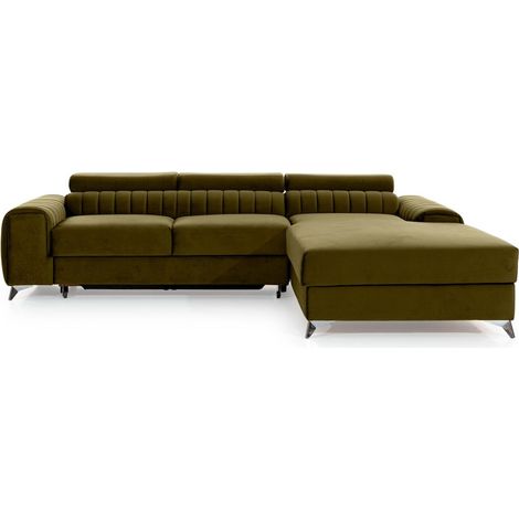 Canapé d'angle droit Vert olive convertible 3 places JAYSON confort modulable (1/4)