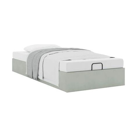 Cadre de lit coffre en velours gris clair (matelas non inclus) 80 × 200 cm, espace de rangement généreux, velours doux et confortable, pour chambre, décor moderne, facile à assembler (1/5)