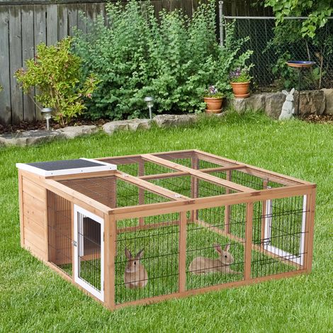 Parque para pequeños animales 123x120x52 cm de madera natural con techo impermeable – MEUBLIV (1/5)