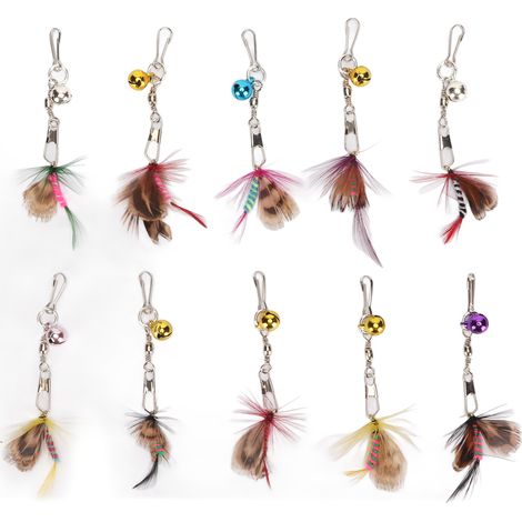 Plume de Remplacement pour Canne à Chat - Lot de 10 avec Clochette et Crochet, Design Insecte Volant Coloré en Plumes Naturelles (1/5)