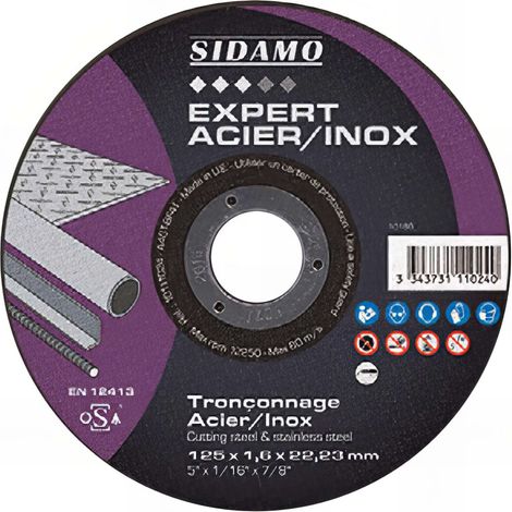Disque à tronçonner acier inox 125 mm x 1.6 mm Conditionnement - Lot de 5 (+1 offert) (1/3)