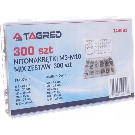 DADI RIVETTI IN ACCIAIO E ALLUMINIO M3 - M10, SET DA 300 PEZZI