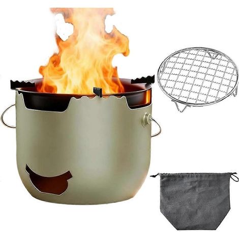Camping- und Wanderkocher, tragbarer Edelstahl-Holzkocher, Tischfeuerstelle mit Tragetasche (1/5)