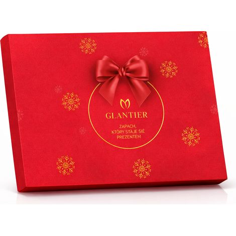Copertina rossa per la scatola del profumo natalizio Glantier
