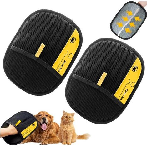Lot de 2 gants de toilettage double face pour animaux domestiques, antistatiques, pour le lavage, l' des poils, le toilettage (1/4)