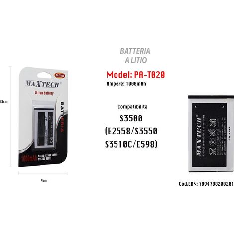 Trade Shop - KOMPATIBLE BATTERIE FÜR S3500 HANDY SMARTPHONE LITHIUM 1000MAH MAXTECH PA-T020 -