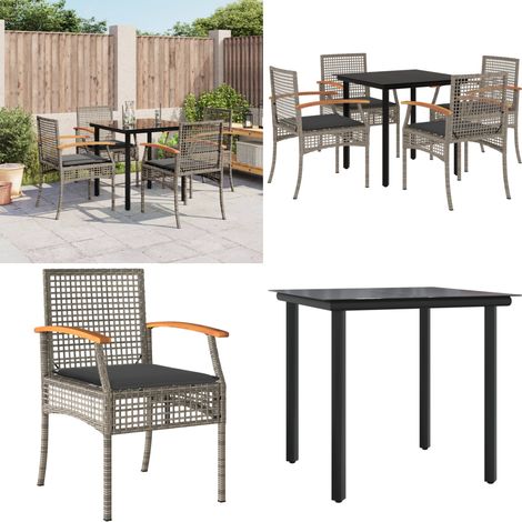 5-tlg. Garten-Essgruppe mit Kissen Grau Poly Rattan - Gartentisch - Gartenstuhl (1/5)