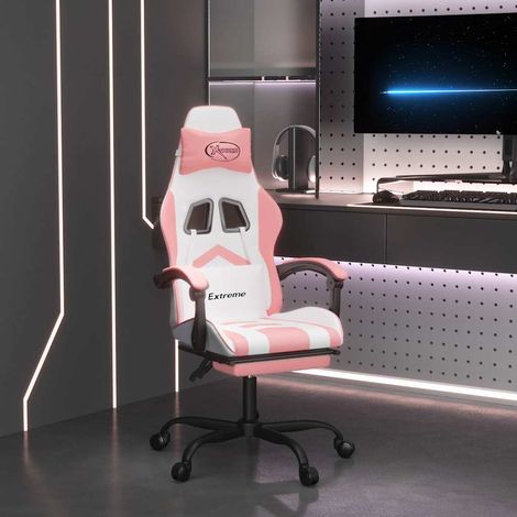 Beyamis Fauteuil de jeu pivotant avec repose-pieds, blanc et rose, similicuir (1/5)