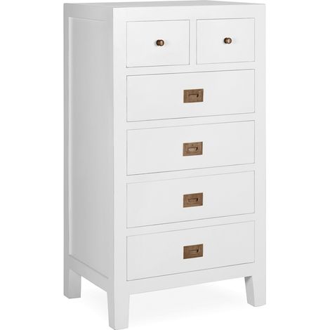 Chiffonnier 6 tiroirs bois massif de mindi blanc Kourame 60cm (1/5)