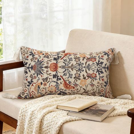 Housse Coussin 30x50 Lot de 1 Florale Oiseaux Vintage Jacquard (1/5)