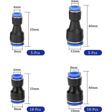 30 Stück pneumatische Reduzierstücke 4-8, 6-8, 8-10, 6-12 mm Außendurchmesser, Kunststoff-Schnellkupplungen für Druckluftschläuche (1/5)