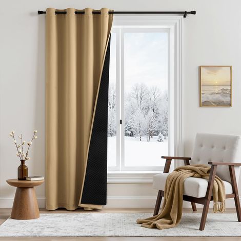Wärmeisolierender Vorhang gegen Kälte und Hitze mit Futter, wärmeisolierender Türvorhang im 1er-Set, doppelte Verdunkelung und dicke Thermovorhänge, 132 x 245 cm (Breite x Höhe), Taupe (1/5)
