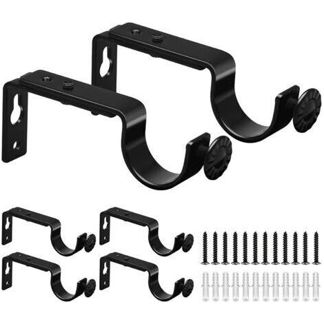 Set di 6 staffe regolabili per bastoni per tende, supporto a parete robusto per bastoni per tende singoli e doppi, accessori per tende, facile installazione per soggiorno e ufficio. (1/5)