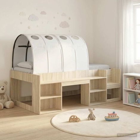 Lit haut enfant avec rangement 3 pièces en bois d’ingénierie chêne Sonoma et blanc - PANGIVO (1/5)