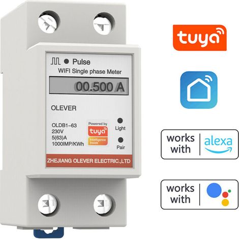 Tuya WiFi Smart Metering Energiezähler Einphasenzähler Mobiltelefon APP Fernbedienungen Anzeige Spannung Strom Wirkleistung Stromverbrauch Anzeigezähler