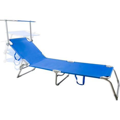 lettino prendisole pieghevole, schienale e parasole regolabili e cuscino essenza "mykonos" in alluminio e textilene blu 187x57x30 cm (1/5)