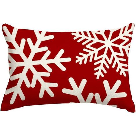 Lot de 2 housses de coussin décoratives de Noël - Motif flocons de neige - 30 x 50 cm - Rouge (1/5)