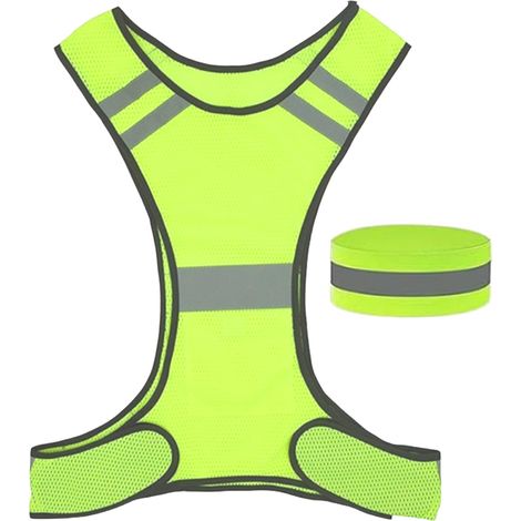 Gilet di sicurezza riflettente, gilet giallo ad alta visibilità per ciclismo, corsa, jogging, con 1 fascia riflettente sul braccio, gilet riflettente regolabile per uomo e donna