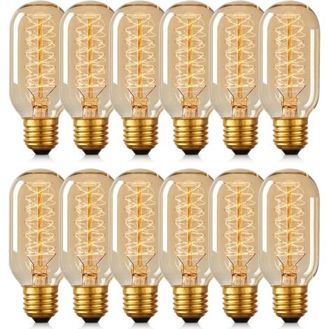 12 bombillas Edison T45 de 40 W, lámpara de tungsteno espiral retro de 220 V (1/3)