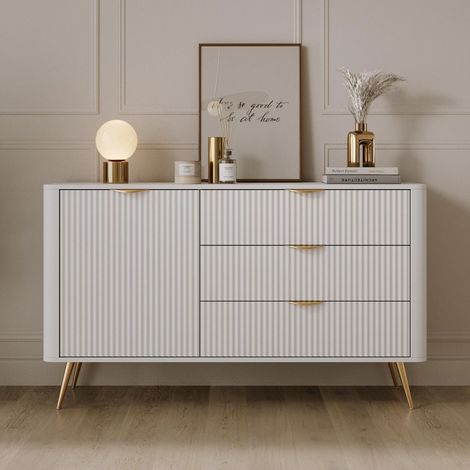 AX LIVING Modern Schubladen Sideboard Vespasia 138 T3S – 138,2cm Weiß