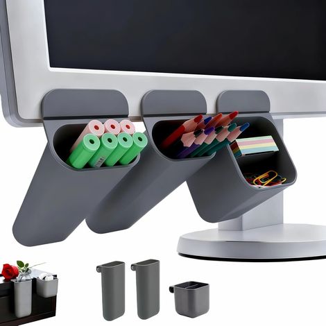 Set di 3 organizer da scrivania adesivi con adesivo per riporre oggetti accanto al monitor - Portapenne da scrivania multifunzionale (1/4)