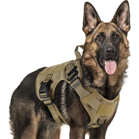 Harnais Tactiques pour Chien M Marron, Gilets à Anneaux pour Chiens de Travail Militaires, Harnais Militaires Chien d’Entraînement sans Tension, avec Pinces à Sangle pour Randonnée et Chasse L (1/5)