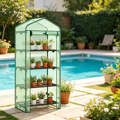 Serre à tomates, serre sur roues, petite serre à étagères, serre à tomates avec porte enroulable (serre uniquement) (1/5)