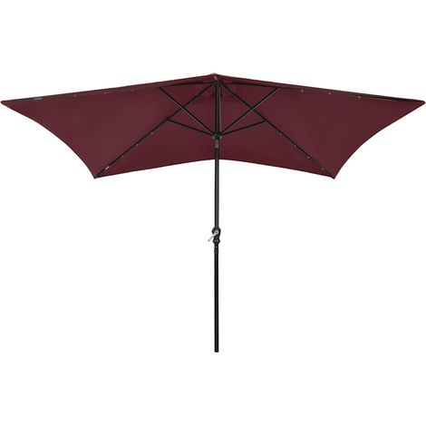 Parasol avec LED, Parasol pour Balcon Jardin Plage Terrasse, et mât en acier Rouge bordeaux 2x3 m OIB4279E (1/5)