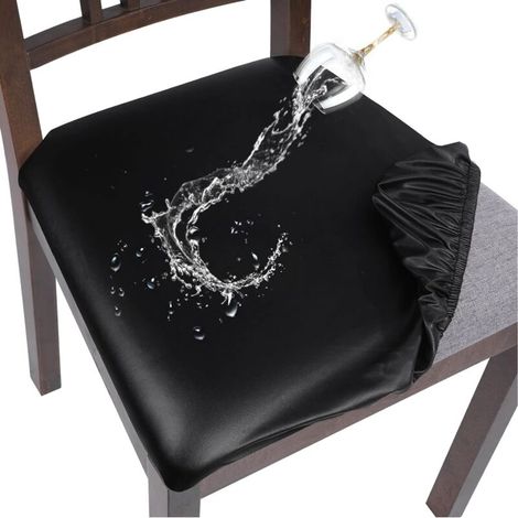 royaluxe -Housse de chaise de salle à manger en cuir PU imperméable, housse de chaise de salle à manger élastique en 4 pièces, housse de protection de siège de chaise de cuisine (noir) (1/5)
