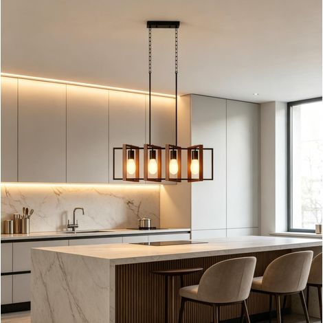 Lampadario a sospensione 4 cornici orientabili acciaio e legno nero 4 x E27 - CHICFURN (1/5)
