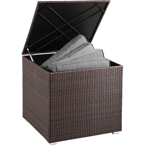 Caja de almacenamiento de ratan para exterior marron 76 x 76 x 7 m resistente a la intemperie (1/5)