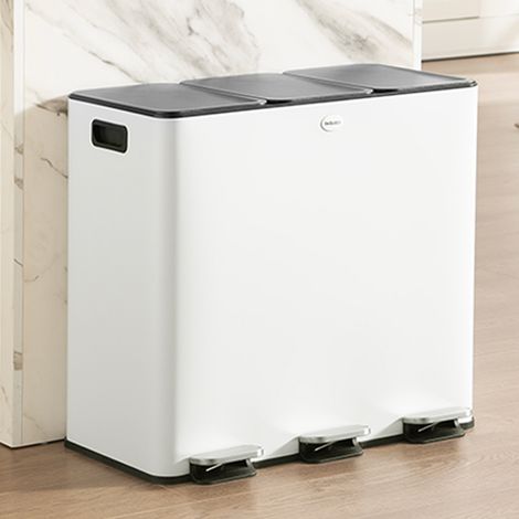 CASABEL Poubelle Cuisine Triple 3x20L, Acier Inoxydable, Blanc