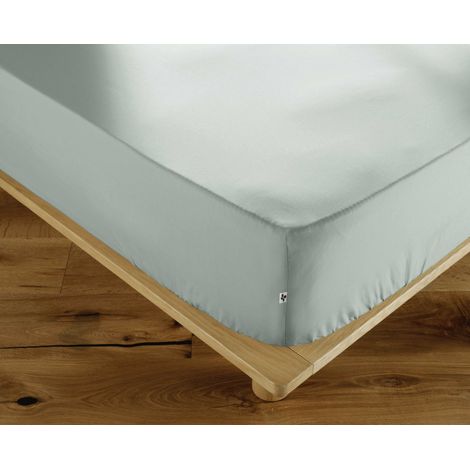 Drap-Housse 180 x 200 cm Percale de Coton 120 Fils PERRINE – Céladon (1/4)
