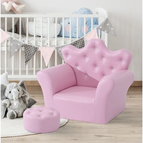 Canapé enfant 58 x 40,5 x 49 cm rose – avec ottomane et dossier couronné (1/5)