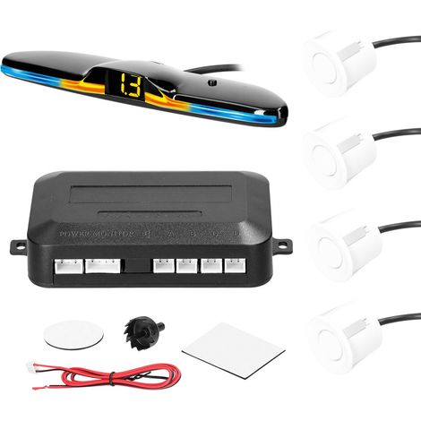 Ej.Life Radar de recul pour voiture - 4 capteurs de stationnement + écran à LED + Alarme + Rallonge + Foret pour forage,blanc (1/5)
