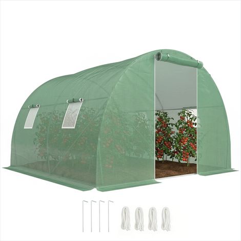 Serre de jardin tunnel 9 m² avec porte zippée et 4 fenêtres Vert (1/5)
