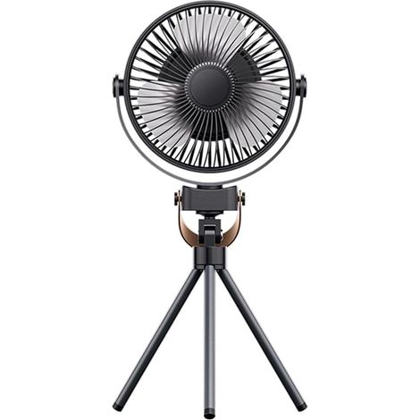 Mini ventilateur de camping portable Batterie 10 000 mAh, lumière LED, deux ports, rotation à 360° – Rechargeable par USB pour maison/bureau/poussette (noir) (1/5)