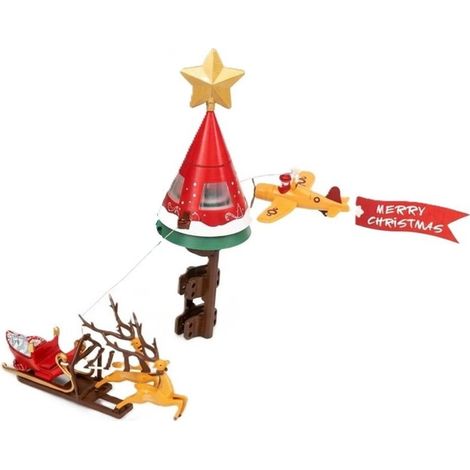 TrAdE Shop Traesio - Puntale Cappello Rotante Elettrico Per Albero Natale Con Slitta Renna Aereoplano El-76586 - (1/3)