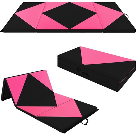 Tapis de gymnastique pliant en cuir PU 8 pieds avec attaches à boucle et crochet - rose cœur (1/5)