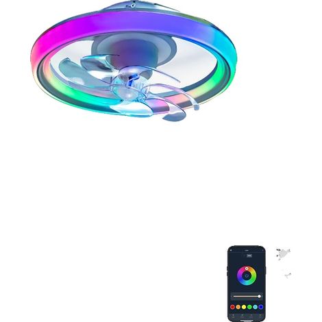Ventilador de techo con luz, modos RGB, control inteligente, lámpara de ventilador oscilante (1/2)