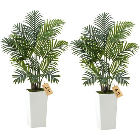 Palmier Artificiel Areca, 1,2 m, Plante Artificielle Tropicale en Pot Blanc, Lot de 2, Faux Arbre Tropical Palmier Areca, Fausse Plante pour Décoration Intérieur, Bureau, Intérieur, Extérieur (1/5)