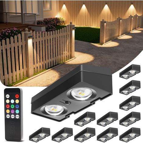 Lot de 12 lampes solaires de clôture avec télécommande, 50 lumens, étanches IP65, 10 couleurs RVB, éclairage décoratif durable pour jardin, cour, terrasse, balustrade (1/5)