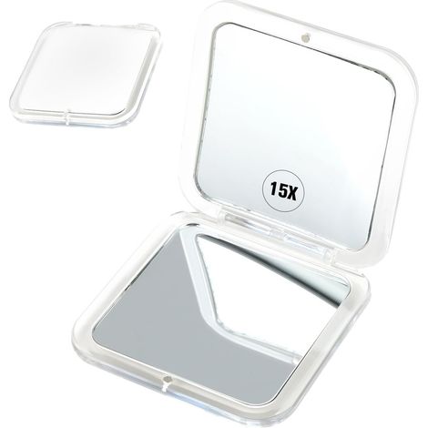 Faltbarer quadratischer Mini-Schminkspiegel, tragbarer 15-fach vergrößernder Spiegel mit Klappdeckel, schlichtes und elegantes Design für Touch-ups, weißes Modell-lsw