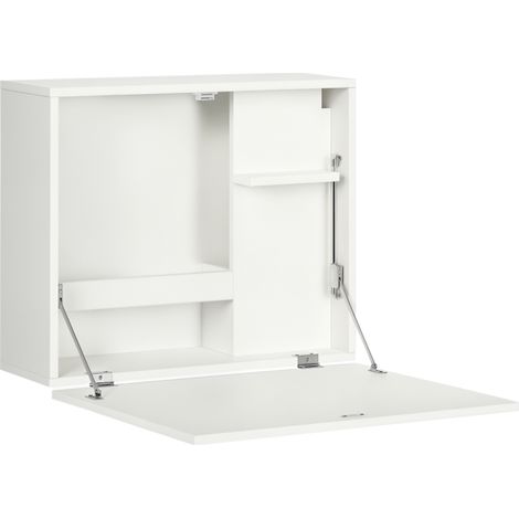 Bureau mural pliable avec étagères, gain de place pour la maison et le bureau, en panneaux de particules et MDF, 60 x 21,5 x 50 cm, blanc