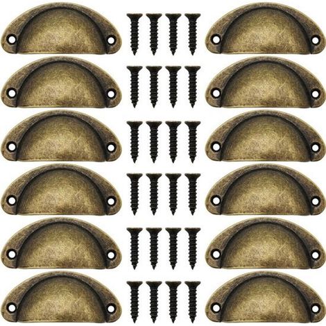 Ensemble de 12 poignées de tiroir, vis incluses, bronze antique - 82 mm (1/4)