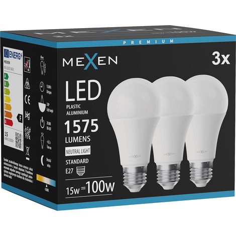 Mexen Nova 3x Ampoule LED E27, A60, 15W, Neutre - 4000K, 1575 lm - L100-E27-1540-01x03 (1/3)