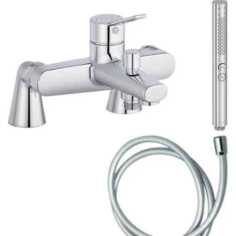 Mitigeur baignoire JACOB DELAFON Eo + pommeau de douche Shift+ rond + flexible de douche lisse + colonnettes (1/5)